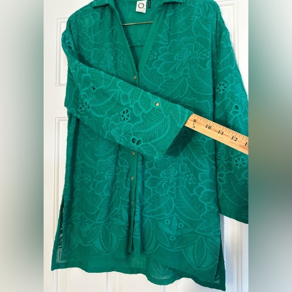 AKEMI + KIN Anthropologie Abacos Green Eyelet Tunic Blouse XS PRISTINE Patty’s - Picture 8 of 13